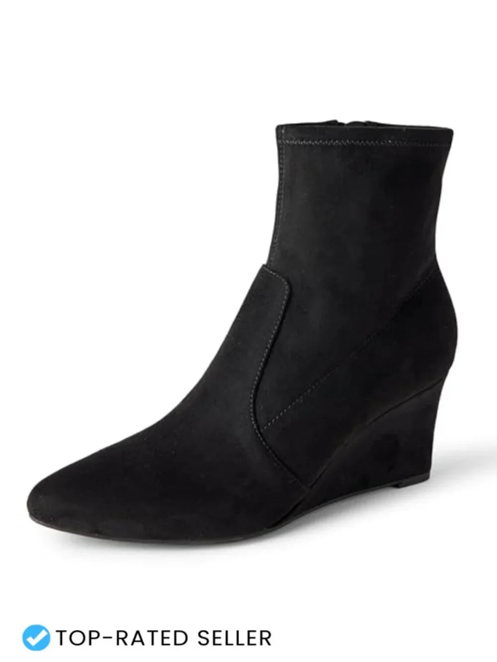 Women's Wedge Ankle Boots Pointed Toe Faux Suede Side Zip
